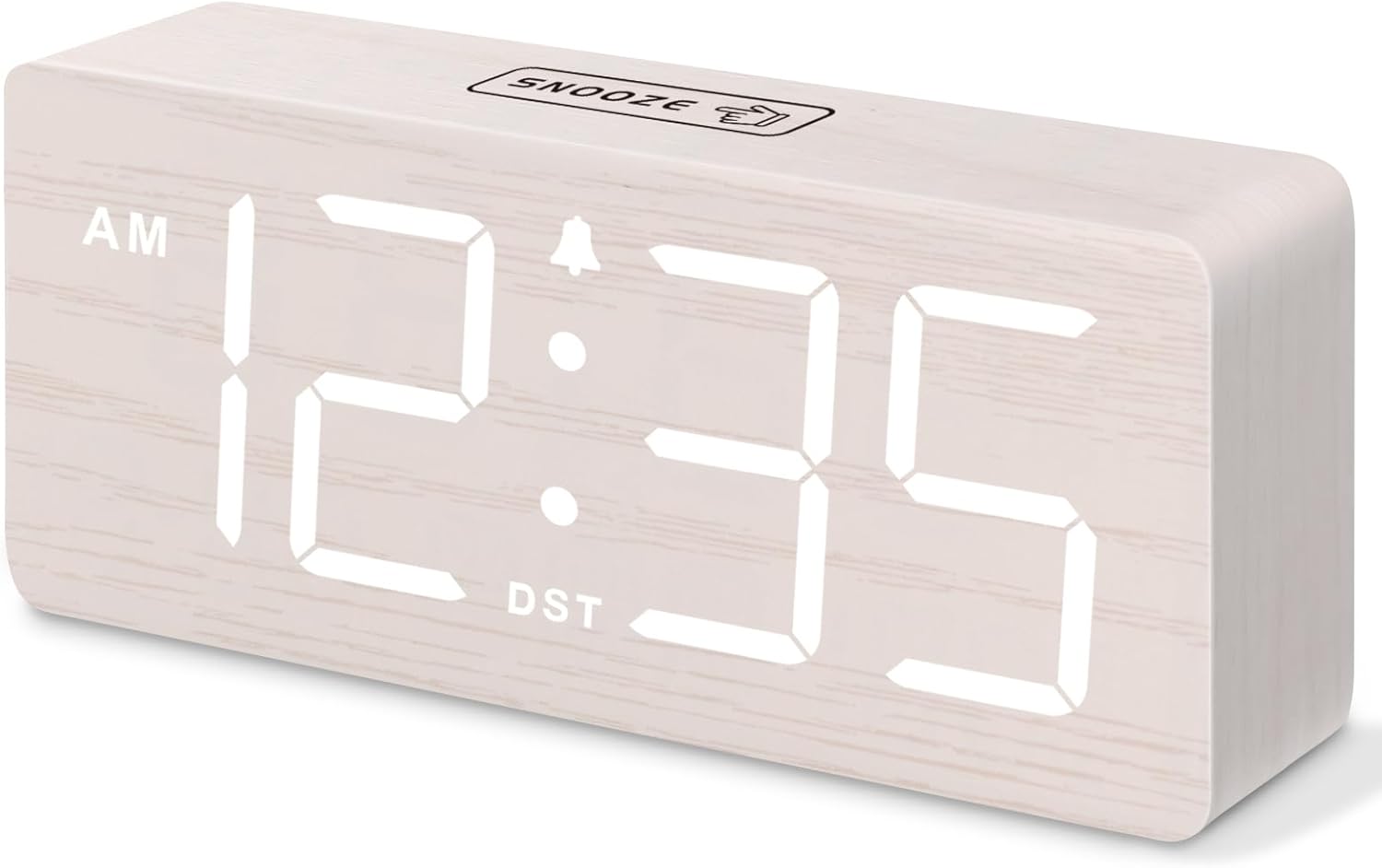 DreamSky Wooden Digital Alarm Clock for Bedroom - Desk Clock for Living Room with Large Numbers, Dimmer, Loud Alarm for Heavy Sleepers with Volume Control, DST, Office Wood Decor (Plug in Clock)